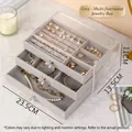 Three-layer grey velvet jewelry box with acrylic lid, 23.5x13.5x11cm storage organizer - Triple Layer / Gray