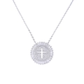Dettaglio di una collana con ciondolo a croce cava in argento e pavé di zirconi lucidi - Oro Bianco