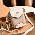 Sac bandoulière beige chic avec logo FOSIDIRI, garniture dorée et charm veau - Kaki Épissage Blanc