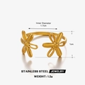 Golden stainless steel open ring with dual flower design and 1.5g lightweight feel - Gold
