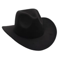 Detail view of the classic black felt wide-brim fedora hat for kids with top dent design - Kids Size (52-54cm) / Black