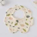 Floral cotton muslin baby bib with morandi patches and secure snap button closure - Gauze Flower Band - Small Colored Stones