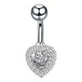 Macro shot of silver heart-shaped belly button ring with sparkling zircon stones - Steel Heart-JE0255BA