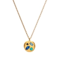 Dettaglio di una collana in oro con pietre preziose blu e turchesi incastonate - Settembre (Blu Zaffiro)