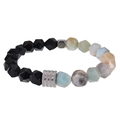 Bracelet extensible pour homme en obsidienne noire facettée et pierres naturelles bleues - Amazonite Facettée & Obsidienne