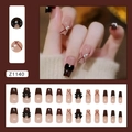 Französische Retro-Nägel zum Aufkleben mit 3D-Schleifen und Perlen im 24er-Set - Französischer Bogenlinien-Perlenstil / Retro-Rose (Z1140)