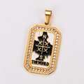 Detailed close-up of golden tarot pendant with sparkling stones and black enamel The World - The World Compass Pattern (Style 8)