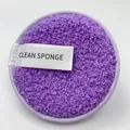 Reusable purple round microfiber face cleansing sponge with Clean Sponge fabric label - Cloud Velvet Purple