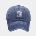 Dettaglio del cappellino da baseball in denim lavato blu scuro con stampa motivazionale - Regolabile / Blu navy
