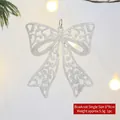Décoration de Noël nœud argenté scintillant avec cordon blanc, pendentif festif de 8x9 cm - Nœud à Paillettes Argentées-A