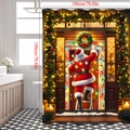 Wasserdichter 3D-Weihnachtsduschvorhang mit Weihnachtsmann und Leiter Motiv, 180x180cm - 25SD-D Weihnachtsmann / 90*180cm