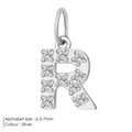 Silver letter R pendant in stainless steel with cubic zirconia, size 6.5-7mm - R-Silver