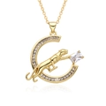 Collana placcata oro con pantera che salta e pietre di zircone scintillanti - Stile Leopardo con Micro-intarsio in Zirconia (E232)