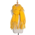 Detailed close-up of yellow mohair scarf with soft texture and long decorative tassels - Yellow / Over 175cm