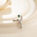 Manchette d'oreille serpent argentée avec œil en pierre verte et zircons blancs - Style Serpent aux Yeux Verts (A134-5#)