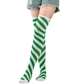 Detail shot of green and white diagonal striped over-the-knee socks on white background - Green and White Diagonal Stripes