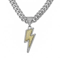 Collana hip hop catena cubana argento con ciondolo a fulmine bicolore oro e argento con strass - Set di collane / Argento (Fulmine) - Con Catena Cubana