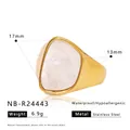 Detail view of gold stainless steel ring with shell inlay and product dimensions - Shell Inlay Minimalist Style (NB-R24443)
