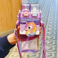 Gourde licorne carrée en plastique avec sangle violette et compartiment double - Violet Licorne Carré