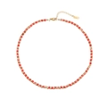 Handmade beaded necklace with red marble stones and golden beads in a circular display - Red Marble Pattern (N2476-GO-R)