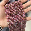 Pink and green tourmaline faceted small beads on hand for jewelry making diy - Grade A Tourmaline 3mm