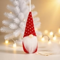 Ciondolo gnomo di Natale con cappello rosso a maglia e barba bianca per decorazioni - Cappello Rosso a Pois a Maglia B