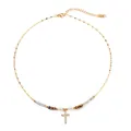 Collana con croce in titanio dorato con perla d'acqua dolce e ciondolo in zircone oro - Stile Di Giunzione Di Perle A Croce (JDNW2305042)