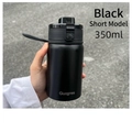 Short 350ml matte black stainless steel portable water bottle with carrying loop - Black (Small Black Vacuum Cup)