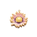 Gold stainless steel sunflower charm with pink and purple gradient enamel petals - Light Purple