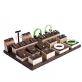 Dark brown faux leather jewelry display set with necklace stands and earring holders - Set 4