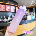 Frosted purple 1000ml sports water bottle with time markers and portable handle - 1000ml / SH-2212 Purple