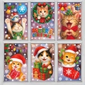Cartoon Christmas cat window stickers set with festive snowflakes and gift boxes - Set of 6 BQ627+629+(632-635)