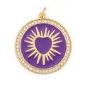 Bohemian gold plated round charm with purple enamel heart and sparkling zircon border - Purple Round Heart Sunburst Style (K055896-Purple)
