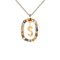 Collana in argento 925 placcata oro 18K con gemme colorate e ciondolo con lettera S - Collana con lettera S in pietre preziose multicolori / Argento 925 / 50cm (40+5+5cm)