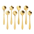 Set of 8 gold stainless steel spoons with various flower-shaped heads on white background - Gold / 8Pcs Set (With Heart)