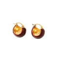 Boucles d'oreilles créoles dorées avec émail rouge bordeaux et style vintage épuré - Style Panier (ER-423D01)