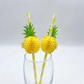 Yellow and white striped paper straws featuring honeycomb pineapple 3D ornaments - Yellow Striped Pineapple