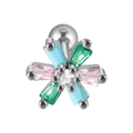 Orecchino a fiore in acciaio inossidabile con zirconi rettangolari rosa, blu e verdi - #4 (Fiore a Sei Petali Zircone)