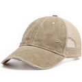 Distressed khaki and beige mesh trucker hat with vintage washed cotton and torn details - Adjustable / Khaki
