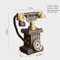 Retro resin telephone model figurine in dark brown and gold finish with size details - Black Gold Rotary Telephone (15526)