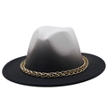 Ombre black and white wool felt fedora hat featuring a stylish gold metal chain decoration - M(56-58cm) / White-Black Gradient (12)