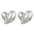 Polished silver heart stud earrings with 3D fluid wave texture in stainless steel - Steel Color Heart (K-095)