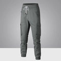 Pantaloni cargo uomo grigio scuro con elastico in vita e tasche laterali con patta e coulisse - XS / Grigio