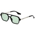 Retro pilot sunglasses with black square frame, light green lenses and silver metal temples - Black Frame Silver Leg Green Lens