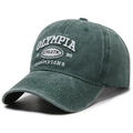 Deep green washed baseball cap with white athletic embroidery and vintage finish - Adjustable / Army Green