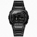 Square digital sports watch in matte black resin with metal brushed texture finish - 390 Black