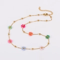 Bohemian gold beaded necklace with seven colorful crystal flowers and lobster clasp - Multi-color Necklace