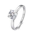 Klassischer S925 Sterling Silber Solitärring mit einem runden Brillant-Moissanit-Stein - US 5 / D Farbe Moissanit