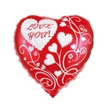 18 inch red heart-shaped foil balloon with white vine patterns and Love You text - 18 Inch Heart Floral Vine Love B0765