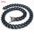 316L zwarte roestvrijstalen Cubaanse schakelketting met sprankelende strass gesp - 18cm / 13mm Zwart